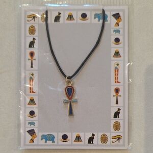 Egyptian Ankh Pendant Necklace - Blue & Red Accent